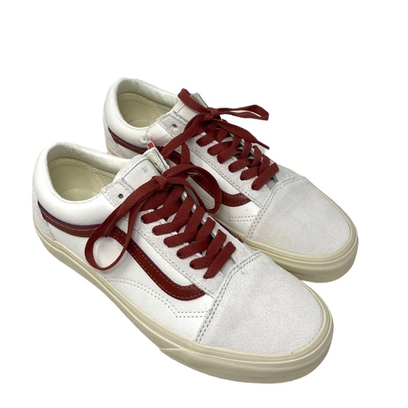 VANS Old Skool Shoes Low Suede Leather Red White Women's Size Skate VN0A4BW2R2S - Picture 3 of 9